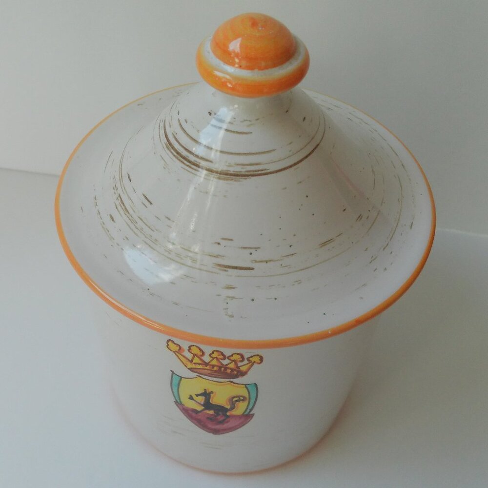 Made In Italy Ceramic Storage Container Limited Edition White Crested Cookie Jar - Picture 5 of 12